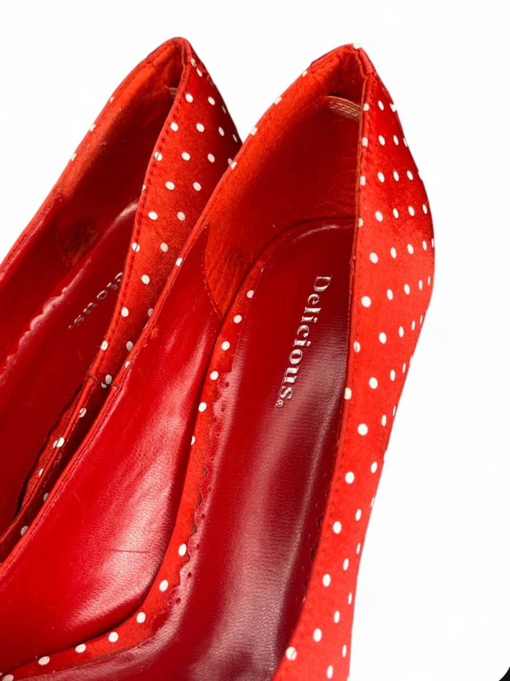 Delicious Red and White Open Peep Toe Polka Dot Pumps - Size 9 - Women’s Heels
